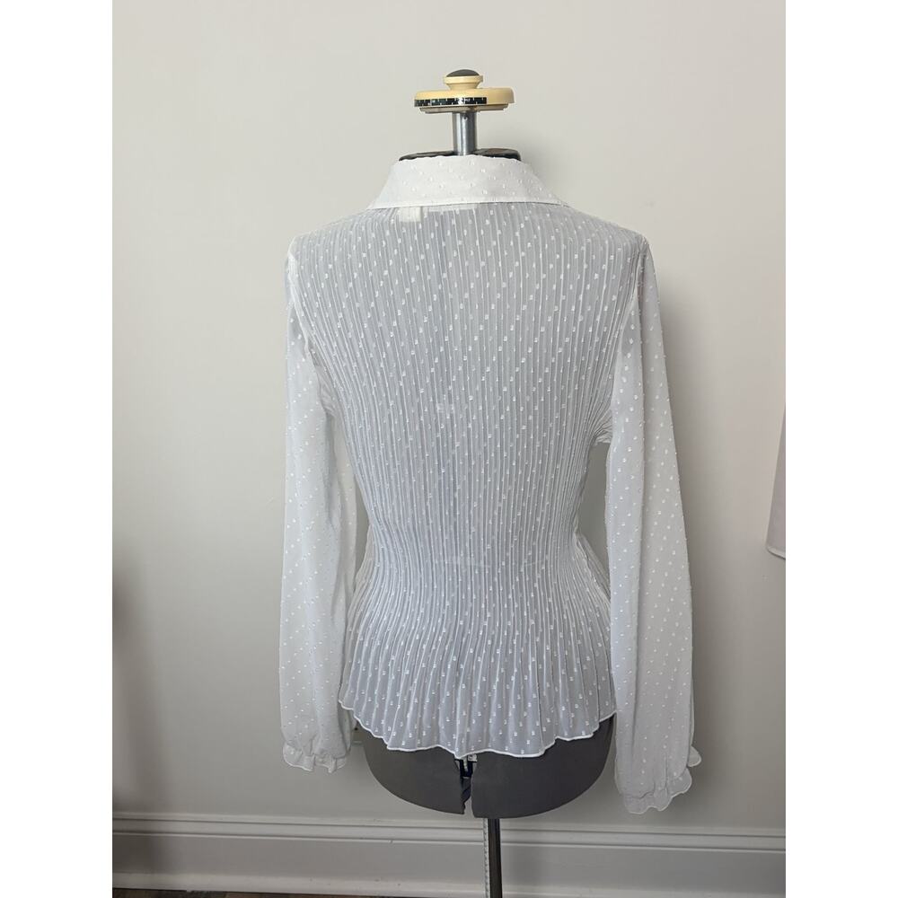 Luxe by NW Design Co White Sheer Swiss Dot Ruffled Long Sleeve Top Blouse - Picture 3 of 7